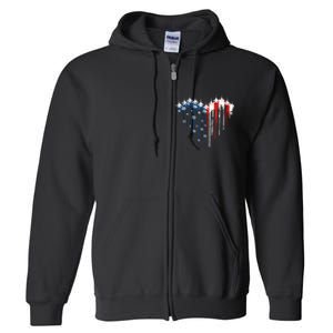 Airplane Flag Heart America 4th Of July Full Zip Hoodie