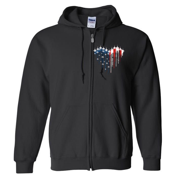 Airplane Flag Heart America 4th Of July Full Zip Hoodie