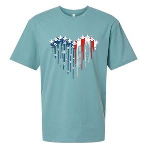 Airplane Flag Heart America 4th Of July Sueded Cloud Jersey T-Shirt