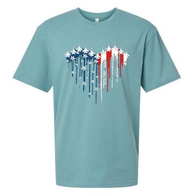 Airplane Flag Heart America 4th Of July Sueded Cloud Jersey T-Shirt