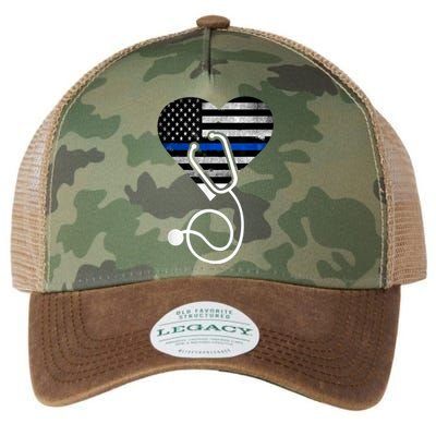 American Flag Heart with Police Thin Blue Line Nurse RN LVN Legacy Tie Dye Trucker Hat