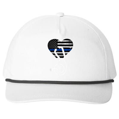 American Flag Heart with Police Thin Blue Line Nurse RN LVN Snapback Five-Panel Rope Hat