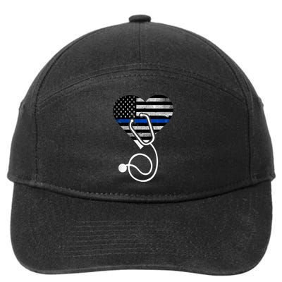 American Flag Heart with Police Thin Blue Line Nurse RN LVN 7-Panel Snapback Hat