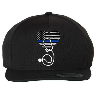 American Flag Heart with Police Thin Blue Line Nurse RN LVN Wool Snapback Cap