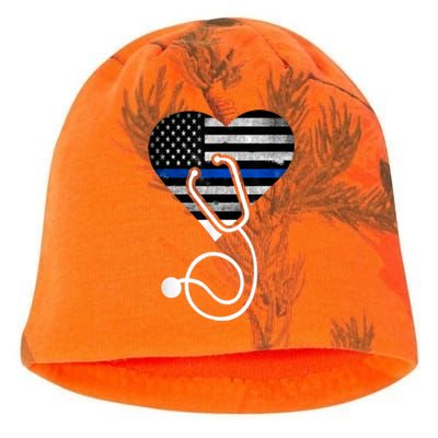 American Flag Heart with Police Thin Blue Line Nurse RN LVN Kati - Camo Knit Beanie