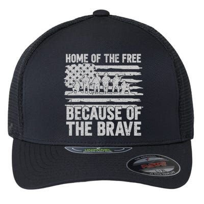 American Flag Home Of The Free Because Of The Brave USA Army Veteran Flexfit Unipanel Trucker Cap