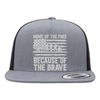 American Flag Home Of The Free Because Of The Brave USA Army Veteran Flat Bill Trucker Hat