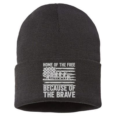 American Flag Home Of The Free Because Of The Brave USA Army Veteran Sustainable Knit Beanie