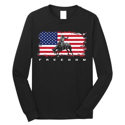 American Flag Horse Riding Rodeo Long Sleeve Shirt