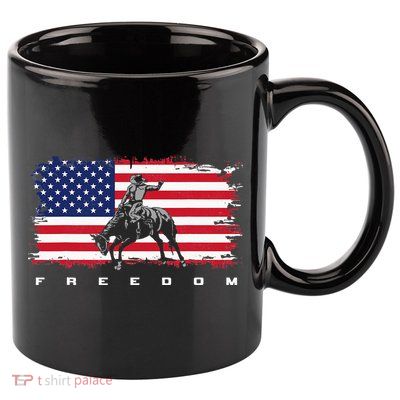 American Flag Horse Riding Rodeo 11oz C Handle Ceramic Mug