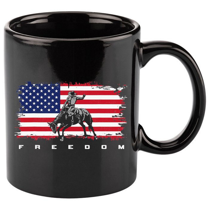 American Flag Horse Riding Rodeo 11oz C Handle Ceramic Mug