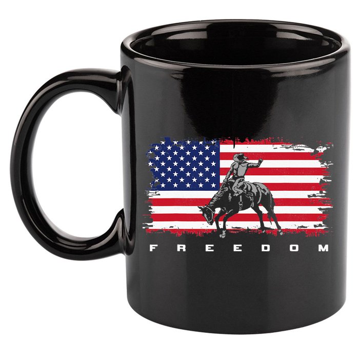 American Flag Horse Riding Rodeo 11oz C Handle Ceramic Mug