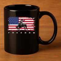 American Flag Horse Riding Rodeo 11oz C Handle Ceramic Mug