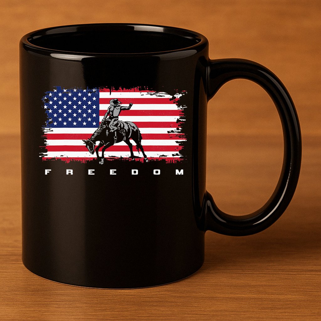 American Flag Horse Riding Rodeo 11oz C Handle Ceramic Mug