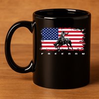 American Flag Horse Riding Rodeo 11oz C Handle Ceramic Mug