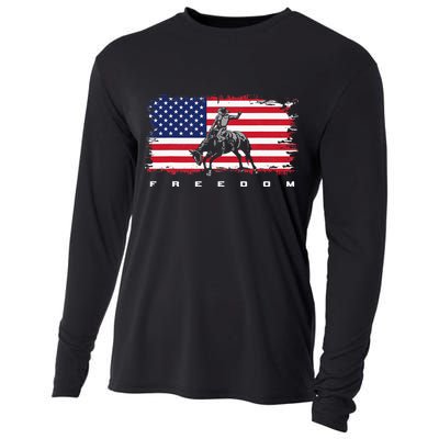 American Flag Horse Riding Rodeo Cooling Performance Long Sleeve Crew