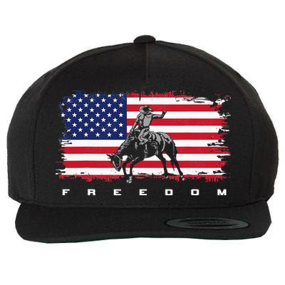 American Flag Horse Riding Rodeo Wool Snapback Cap