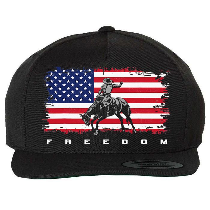American Flag Horse Riding Rodeo Wool Snapback Cap