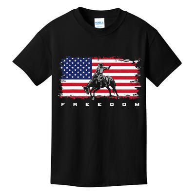 American Flag Horse Riding Rodeo Kids T-Shirt