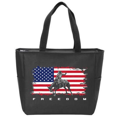 American Flag Horse Riding Rodeo Zip Tote Bag