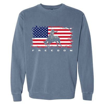 American Flag Horse Riding Rodeo Garment-Dyed Sweatshirt