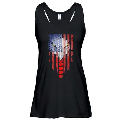 American Flag Hearts Bald Eagle Patriotic Vintage Usa Ladies Essential Flowy Tank