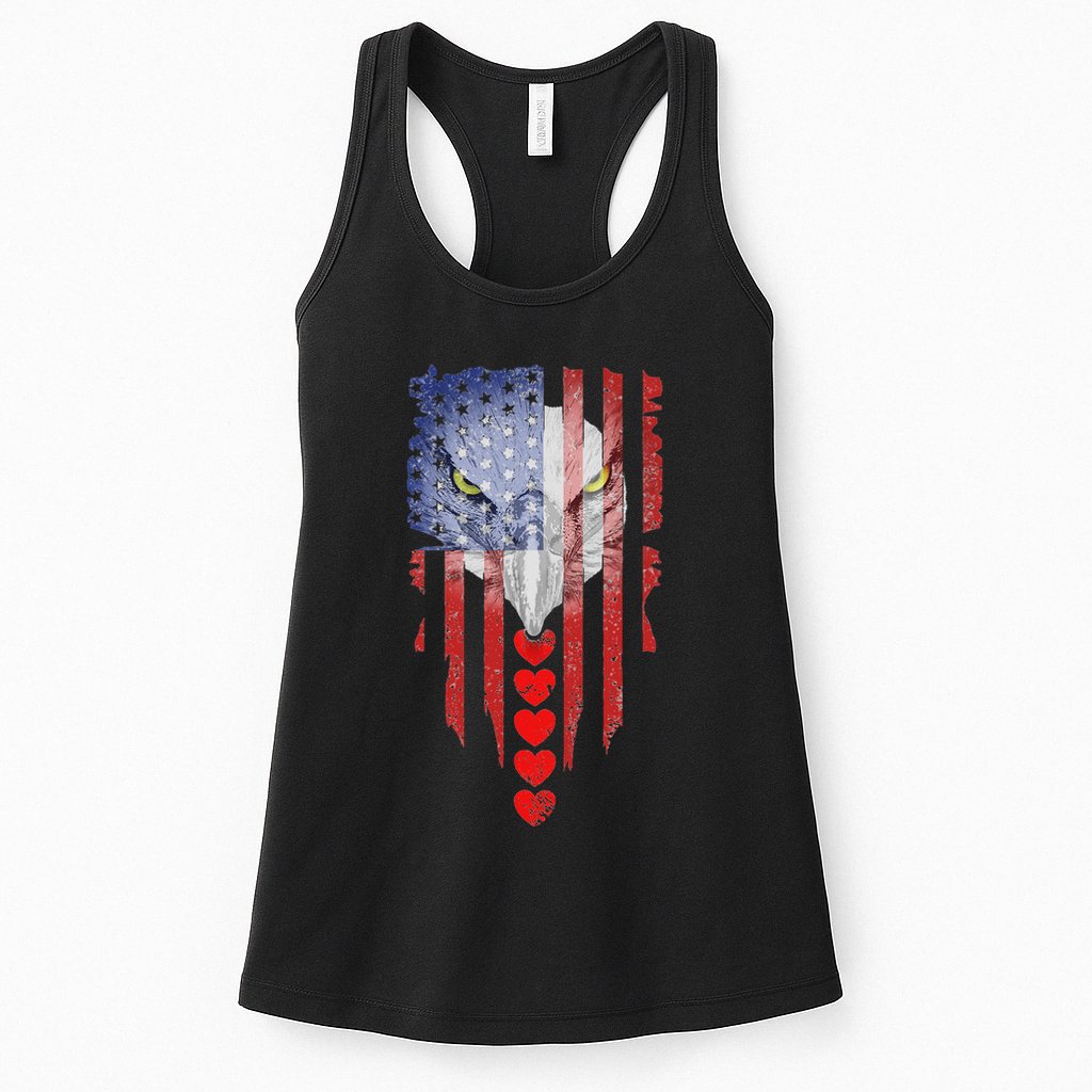 American Flag Hearts Bald Eagle Patriotic Vintage Usa Womens Tank Top
