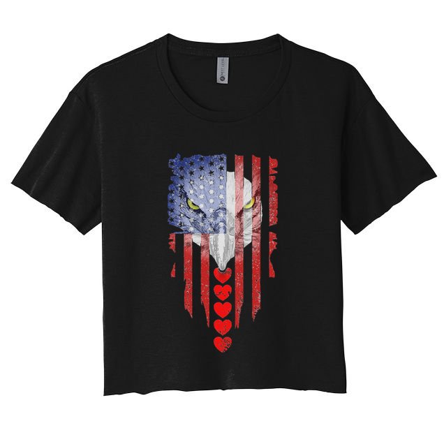 American Flag Hearts Bald Eagle Patriotic Vintage Usa Crop Top