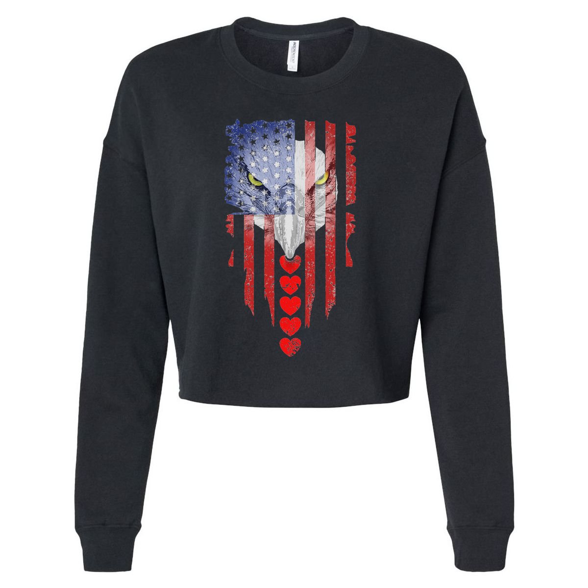 American Flag Hearts Bald Eagle Patriotic Vintage Usa Cropped Pullover Crew