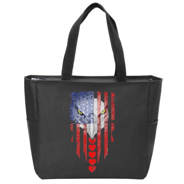 American Flag Hearts Bald Eagle Patriotic Vintage Usa Zip Tote Bag