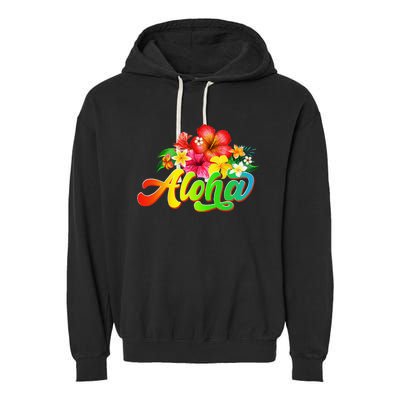 Aloha Flowers Hawaiian Funny Hawaii Beach Luau Party Garment-Dyed Fleece Hoodie