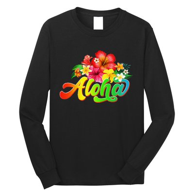 Aloha Flowers Hawaiian Funny Hawaii Beach Luau Party Long Sleeve Shirt