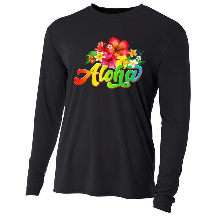 Aloha Flowers Hawaiian Funny Hawaii Beach Luau Party Cooling Performance Long Sleeve Crew