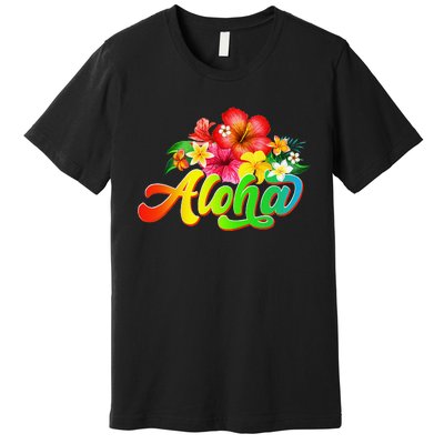 Aloha Flowers Hawaiian Funny Hawaii Beach Luau Party Premium T-Shirt