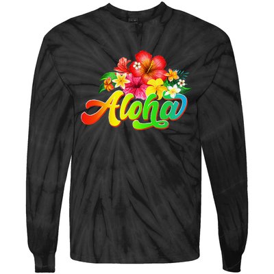 Aloha Flowers Hawaiian Funny Hawaii Beach Luau Party Tie-Dye Long Sleeve Shirt