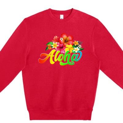 Aloha Flowers Hawaiian Funny Hawaii Beach Luau Party Premium Crewneck Sweatshirt