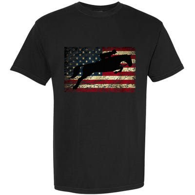 American Flag Horse Riding Show Jumping Garment-Dyed Heavyweight T-Shirt