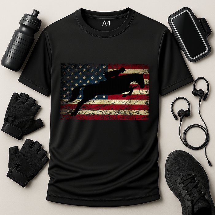 American Flag Horse Riding Show Jumping Cooling Performance Crew T-Shirt