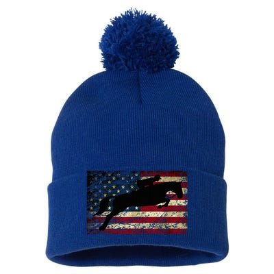 American Flag Horse Riding Show Jumping Pom Pom 12in Knit Beanie