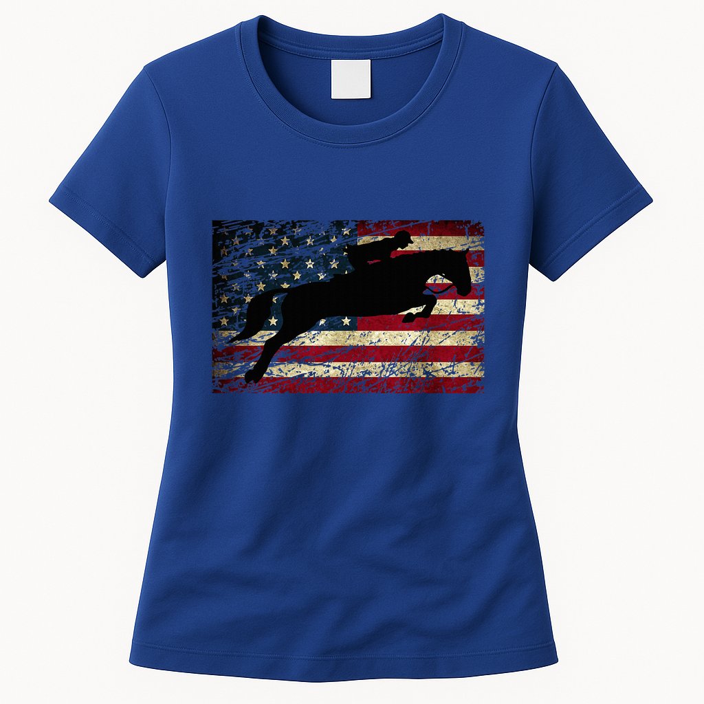 American Flag Horse Riding Show Jumping Womens T-Shirt