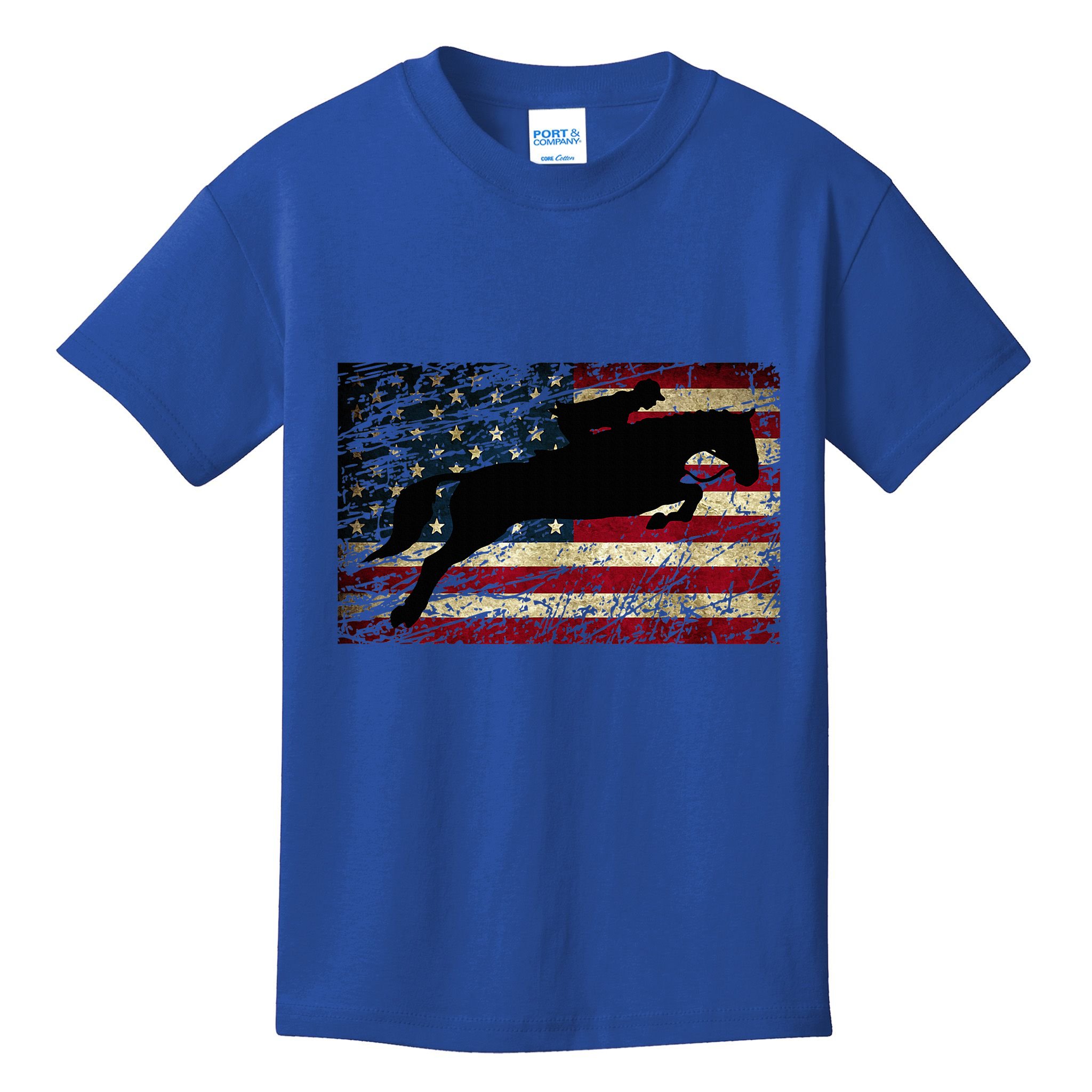 American Flag Horse Riding Show Jumping Kids T-Shirt