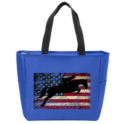 American Flag Horse Riding Show Jumping Zip Tote Bag