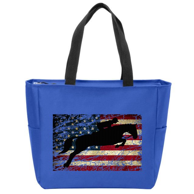 American Flag Horse Riding Show Jumping Zip Tote Bag