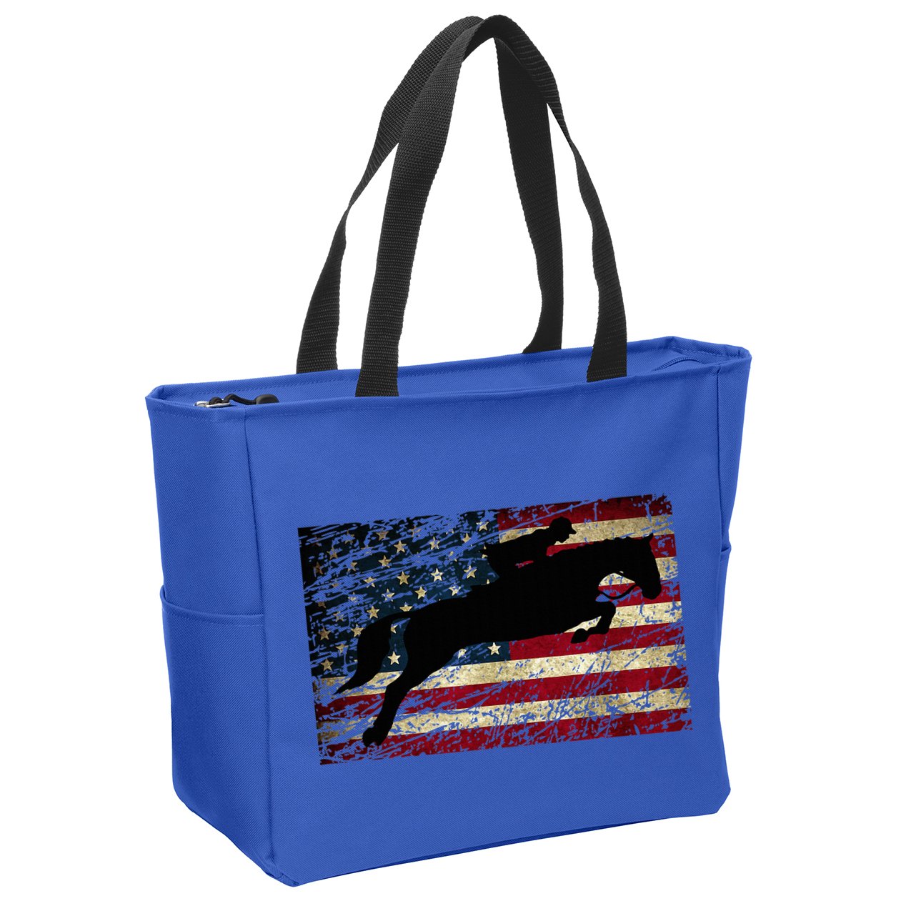 American Flag Horse Riding Show Jumping Zip Tote Bag