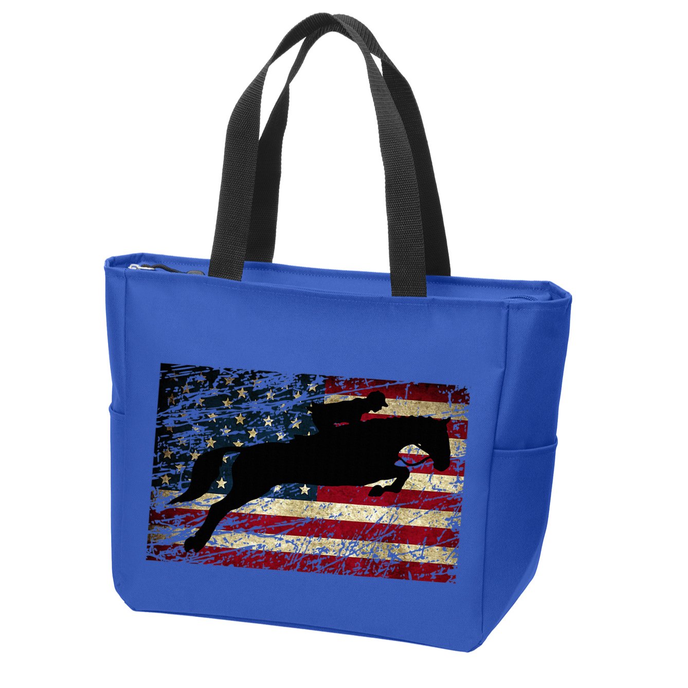 American Flag Horse Riding Show Jumping Zip Tote Bag