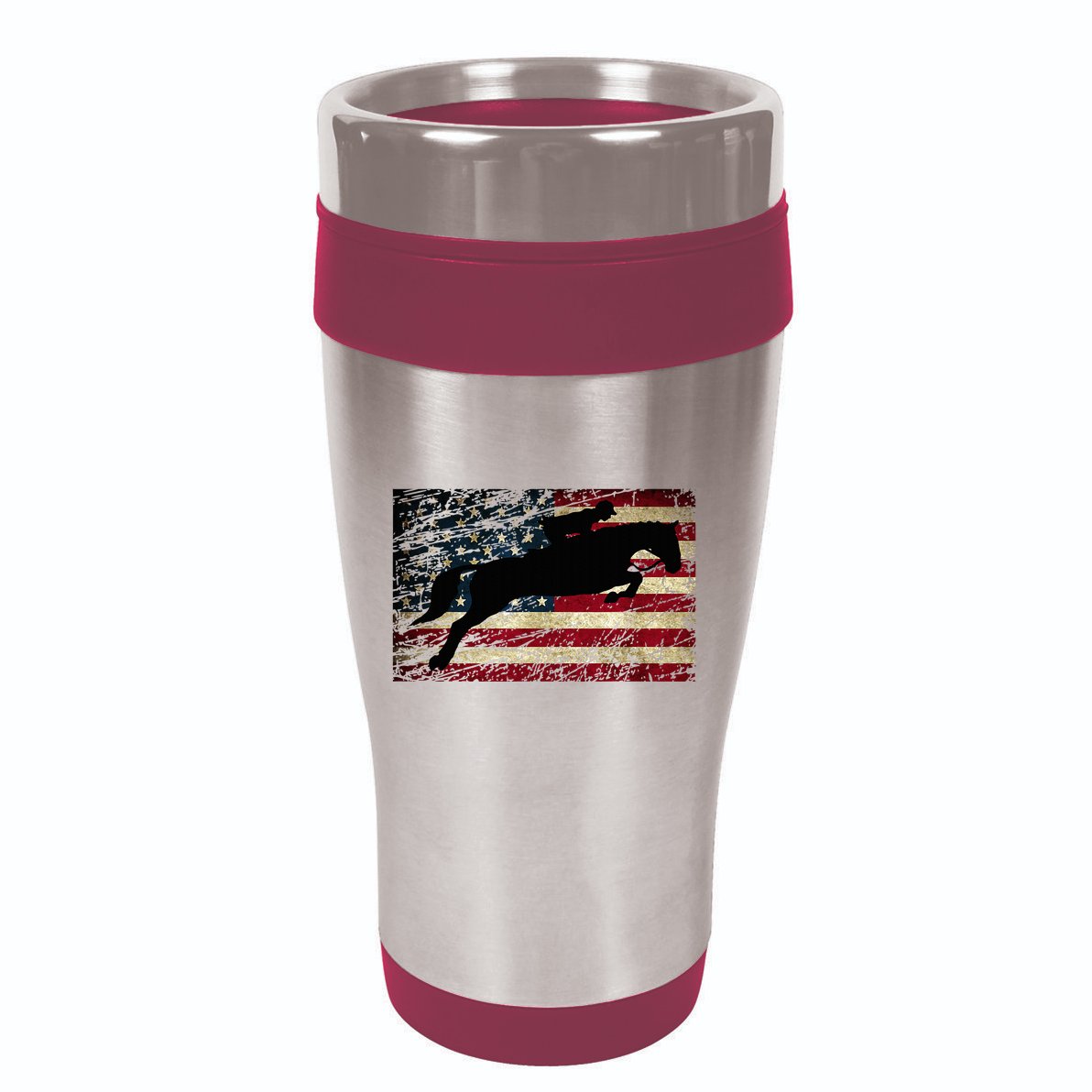 American Flag Horse Riding Show Jumping 16oz Travel Tumbler