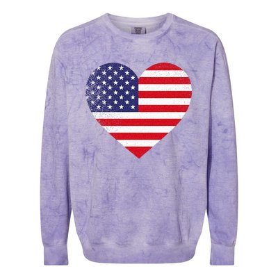 American Flag Heart 4th Of July USA Love Patriotic Pride Colorblast Crewneck Sweatshirt