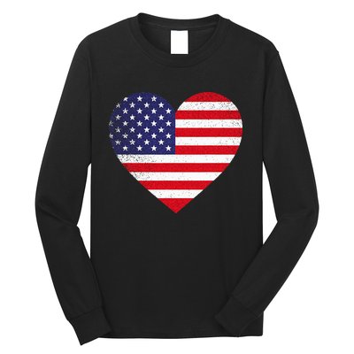 American Flag Heart 4th Of July USA Love Patriotic Pride Long Sleeve Shirt