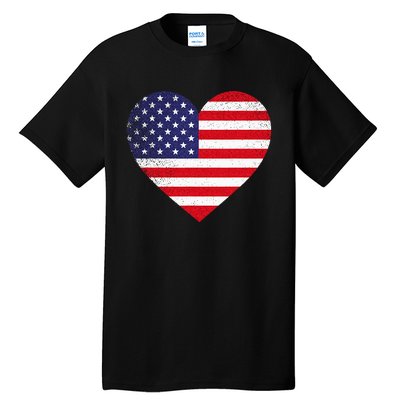 American Flag Heart 4th Of July USA Love Patriotic Pride Tall T-Shirt