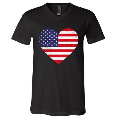 American Flag Heart 4th Of July USA Love Patriotic Pride V-Neck T-Shirt